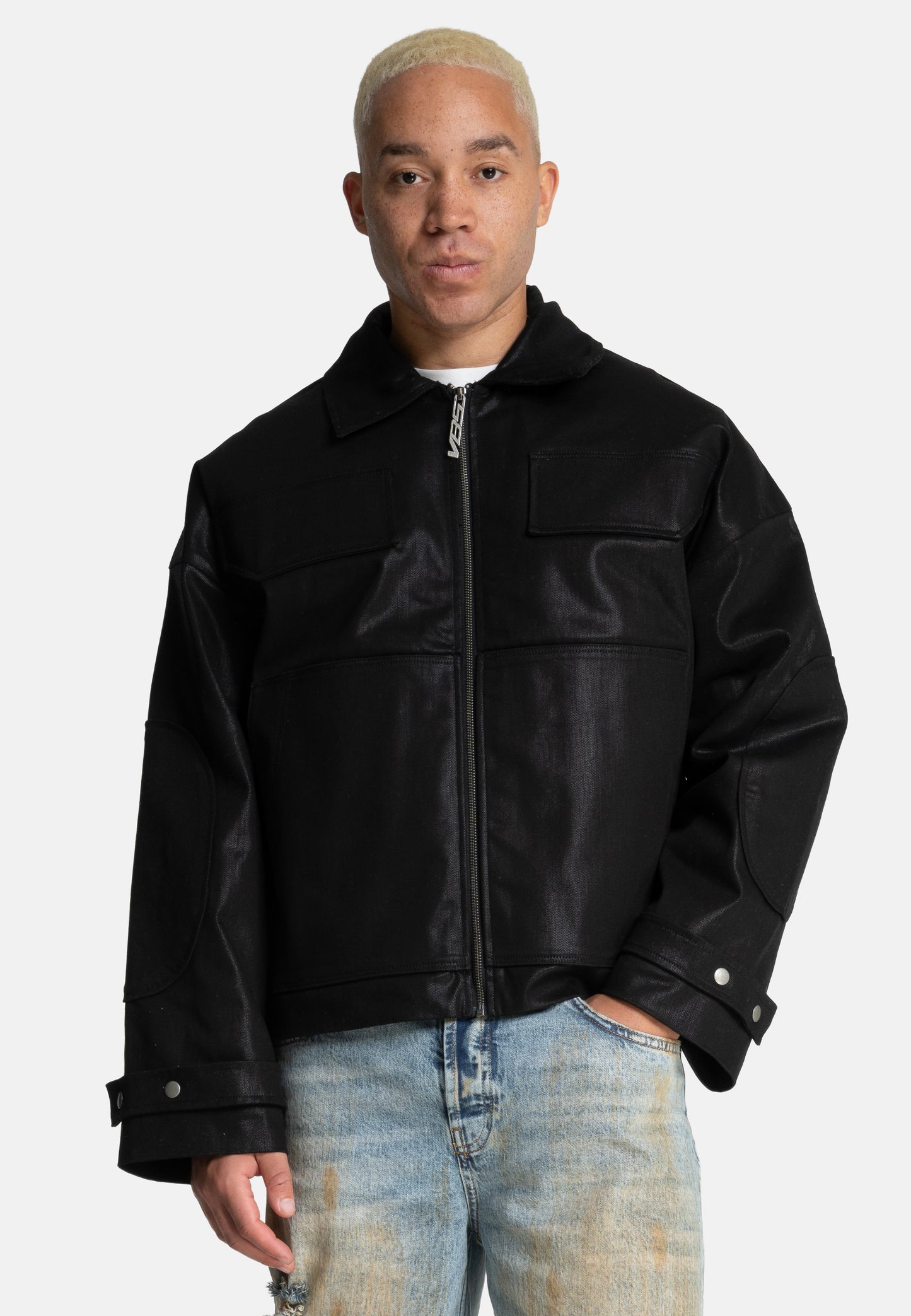 Dark oiled padded field jacket