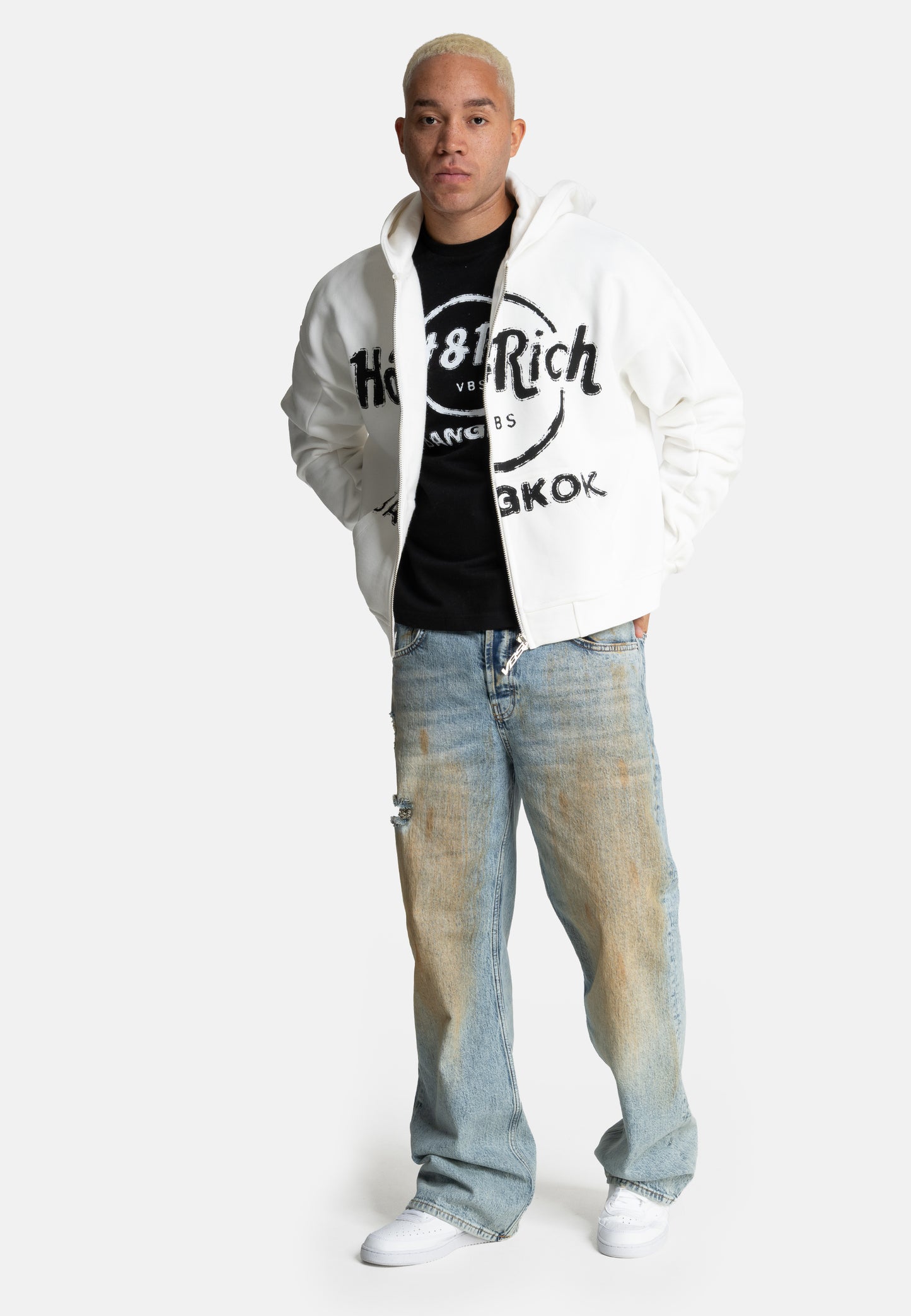 Hot & Rich Vintage Zip-hoodie Chalk