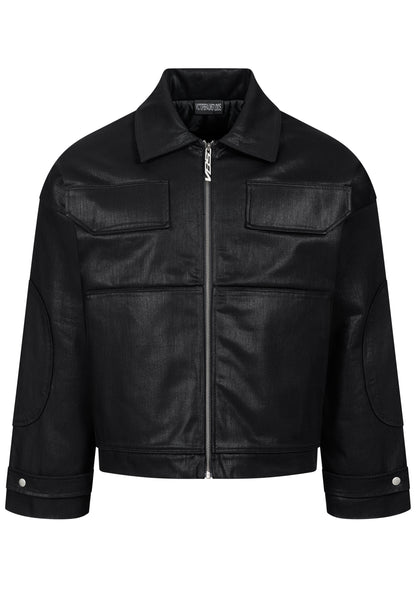 Dark oiled padded field jacket 