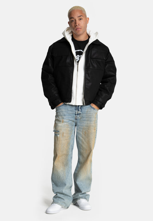 Dark oiled padded field jacket 