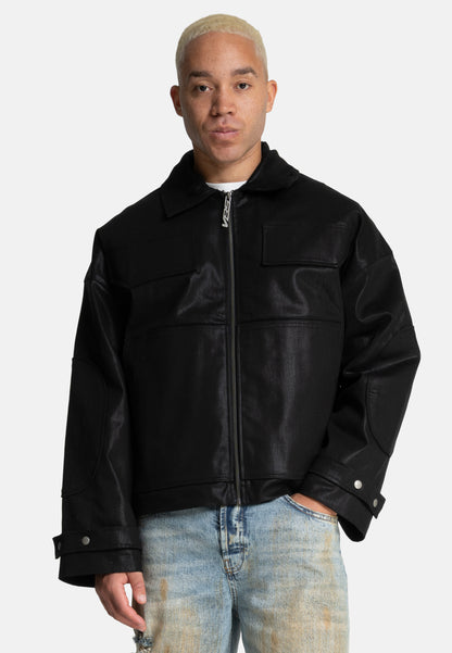 Dark oiled padded field jacket 